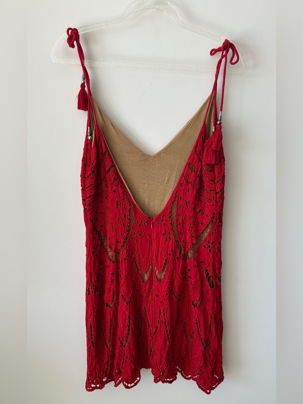 Free People Red Crochet Tie-Shoulder Tank - Picture 4 of 12